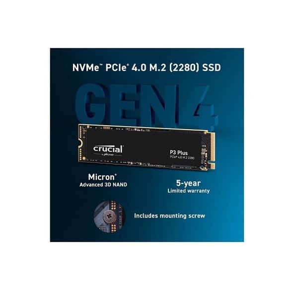 Crucial P3 Plus 2TB M.2 NVMe PCIe Gen 4.0 Internal SSD (CT2000P3PSSD8)