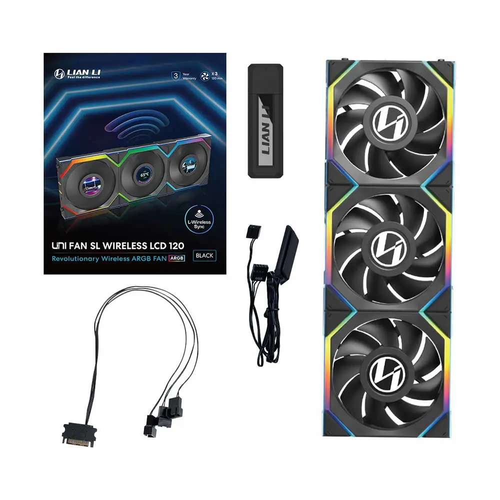 Lian-Li Uni Fan SL120 LCD Wireless ARGB 120mm 3-Fan kit Cabinet Fans (Black)