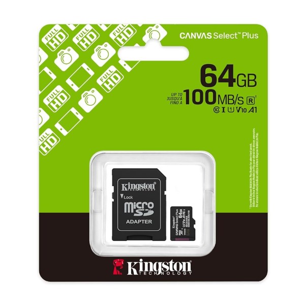 Kingston Canvas Select Plus 64GB Class 10 Micro SD Card With Adapter