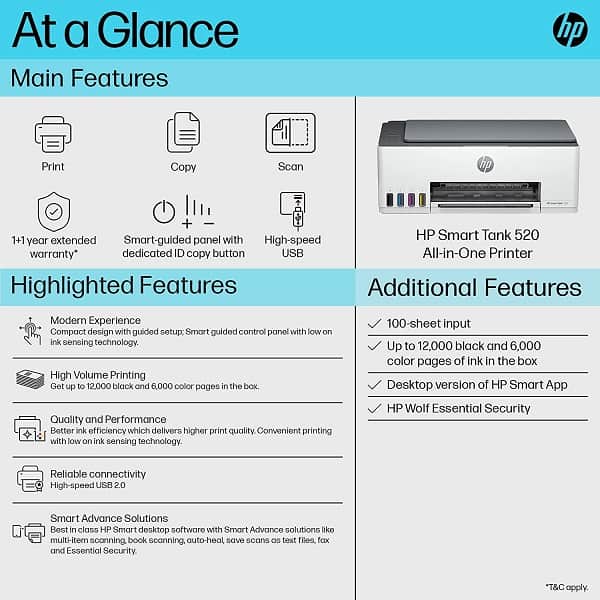 HP Smart Tank 520 All-in-One Multifunction Color Printer (Print, Scan, Copy)