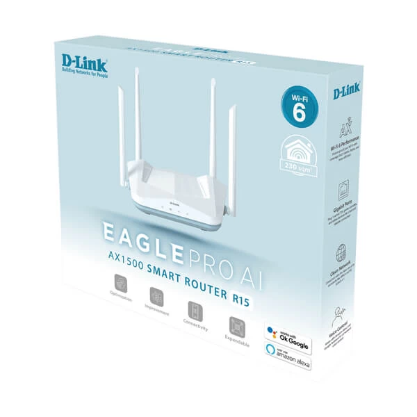 D-Link R15 AX1500 WiFi 6 Dual-Band Wireless Router (White)