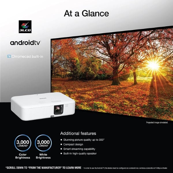 Epson Epiq Vision Flex CO-FH02 Full HD Smart Portable Projector with Bluetooth and 5W Speaker