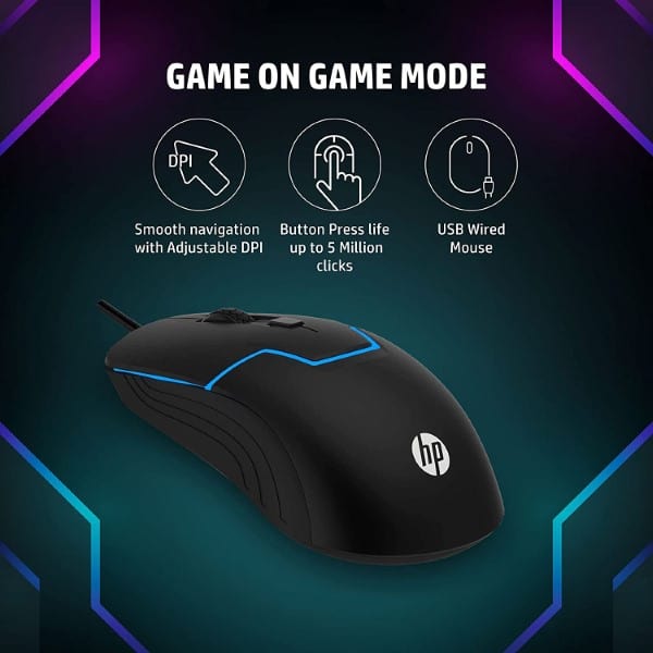 HP M100 USB Wired Gaming Mouse with LED Backlight and Adjustable DPI Button
