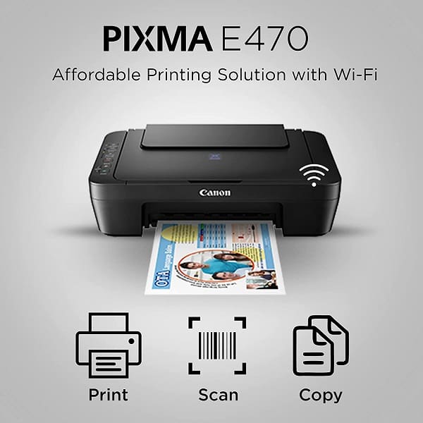 Canon PIXMA E470 WiFi Multi-Function All-in-One Inkjet Color Printer with (Black)