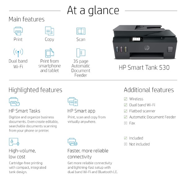 HP Smart Tank 530 All-in-One Multifunction Color Printer (Print, Scan, Copy)