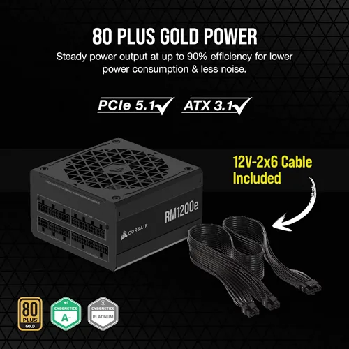 Corsair RM1200e 1200 Watt 80 Plus Gold ATX 3.1 Fully Modular Power Supply