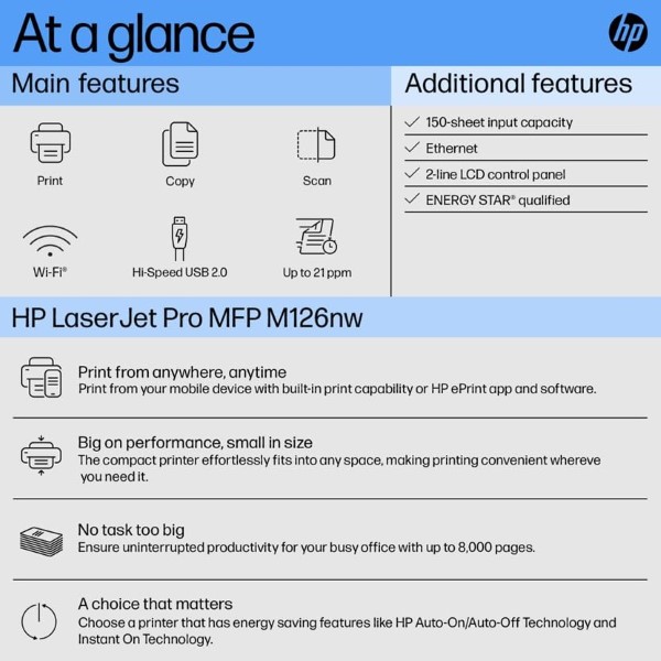 HP LaserJet Pro M126NW Multifunction All-in-One Black &amp; White Printer