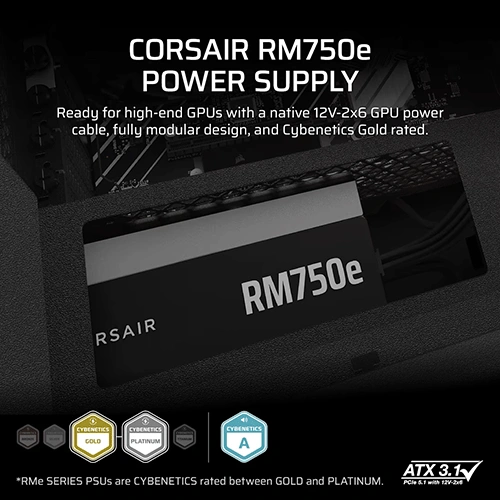 Corsair RM750e 750 Watt ATX 3.1 Gold Certification Fully Modular Power Supply