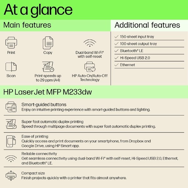HP LaserJet Pro MFP M233DW Multifunction Monochrome Printer for Print, Scan, and Copy