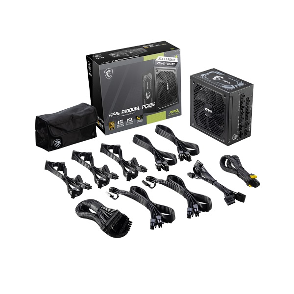 MSI MAG A1000GL PCIe5 1000 Watt ATX 3.1 PCIe5 80 Plus Gold Certified Power Supply