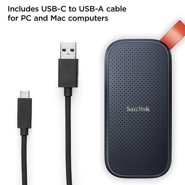 Sandisk E30 2TB Portable SSD with Type-C to Type-A Cable, Up to 520MB/s Speed and Rugged Cover Up to 2 Meter Drop Protection