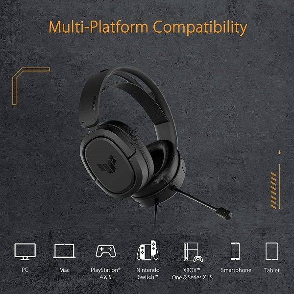 ASUS TUF Gaming H1 gaming headphone with Discord and Teamspeak certified microphone and 7.1 surround sound