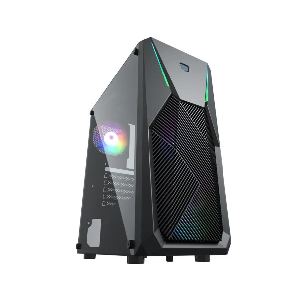 Clarion JM-KRAFT Mid-Tower ATX Gaming Cabinet with 3 Pre-Installed Rainbow RGB Fans And LED Strips (Black)