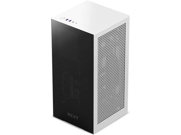 NZXT H1 Version 2 Mini-ITX Dual Chamber Cabinet with Built-in 140mm AIO Liquid Cooler and 750 Watt 80 Plus Gold SFX Power Supply and PCIe 4.0 Riser Cable (White)