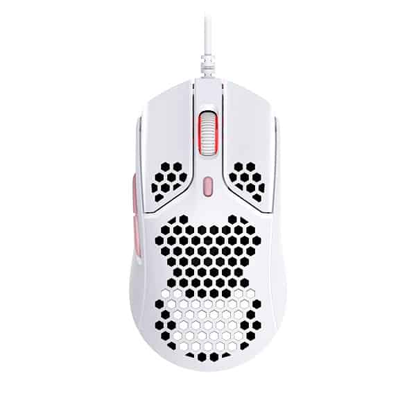 HyperX Pulsefire Haste Wired USB Gaming Mouse with Pixart 3335 Sensor, 16000 DPI, and 6 Programmable Buttons (White/Pink)