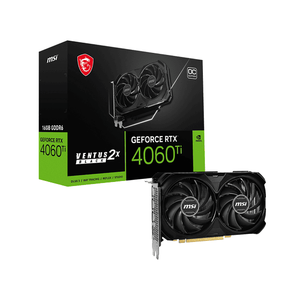 MSI GeForce RTX 4060TI Ventus 2X Black 16GB OC Edition GDDR6 Graphics Card