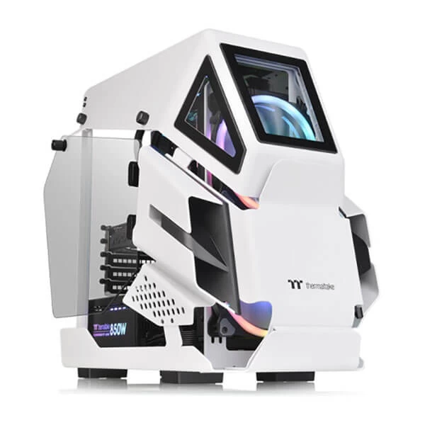 Thermaltake AH T200 TG Snow Mini-Tower M-ATX Open Frame Cabinet with Two 4mm Tempered Glass Side Panels (White)