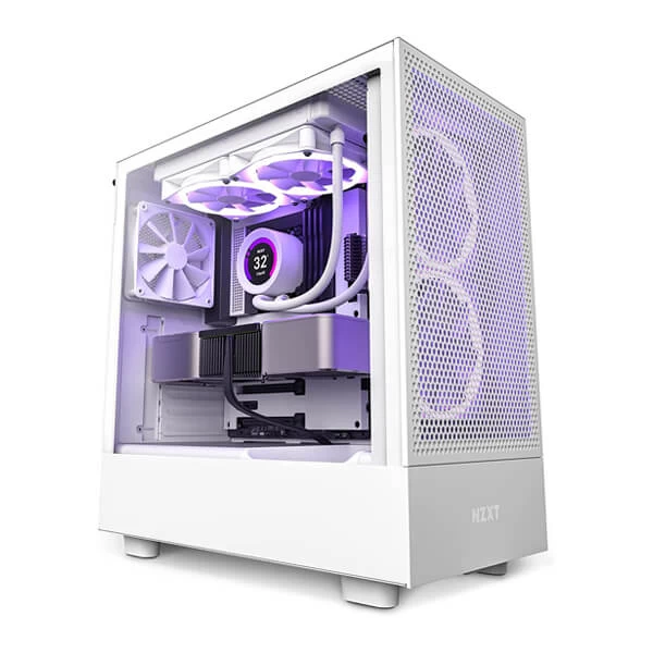 NZXT H5 Flow Mid Tower ATX Gaming Cabinet with Tempered Glass Side Panel (White)