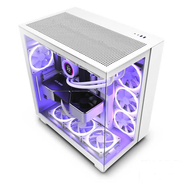 NZXT H9 Flow (White) Mid-Tower ATX Gaming Cabinet with Tempered Glass Side Panel