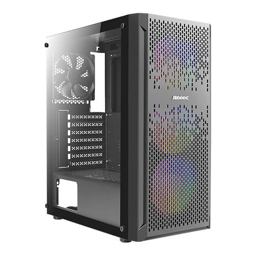 Antec NX Series NX290 ATX mid tower gaming cabinet with transparent side panel.