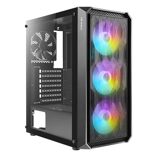 Antec NX Series NX292 mid tower gaming cabinet with tempered glass side panel.