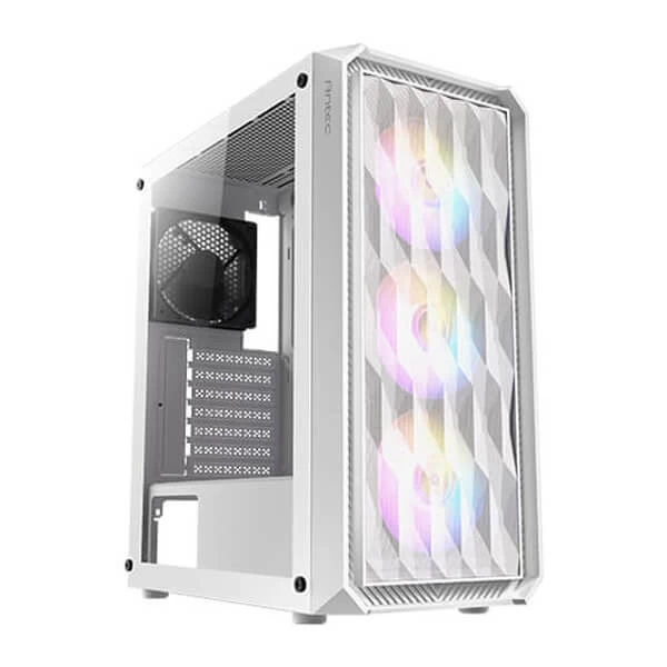 Antec NX Series NX292 (White) mid tower gaming cabinet with tempered glass side panel.