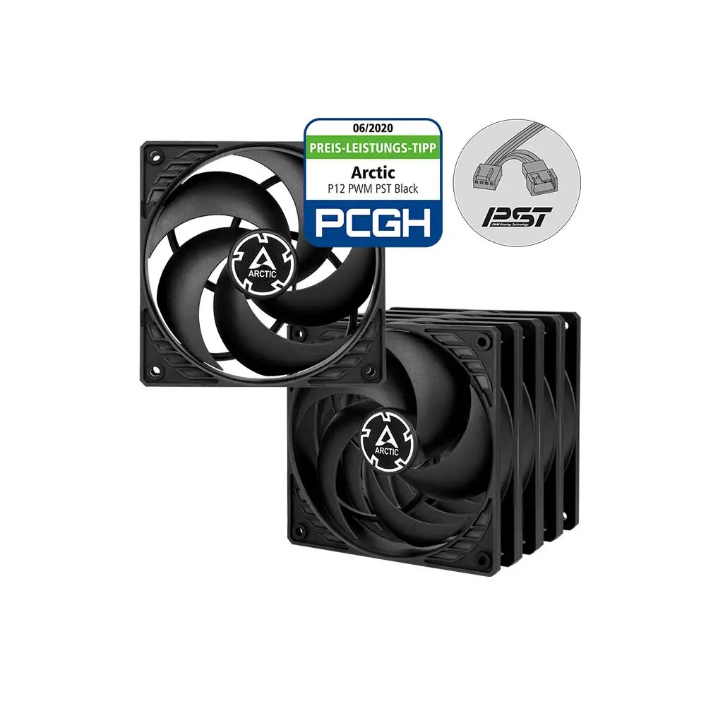 Arctic P12 PWM PST 120mm 5-pack Cabinet Fan(Black)