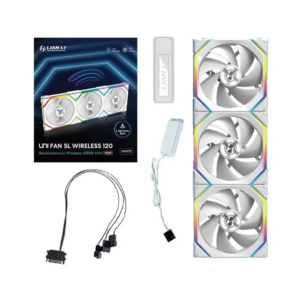 Lian-Li Uni Fan SL120 Wireless White ARGB 120mm 3-Fan kit Cabinet Fans (White)