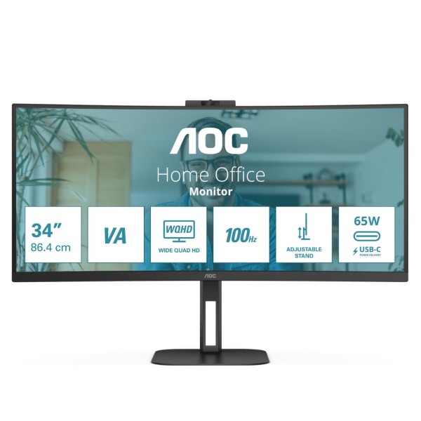 AOC CU34V5CW-BK 34-Inch WQHD 100hz VA Panel Curved Monitor with Webcam and USB-C