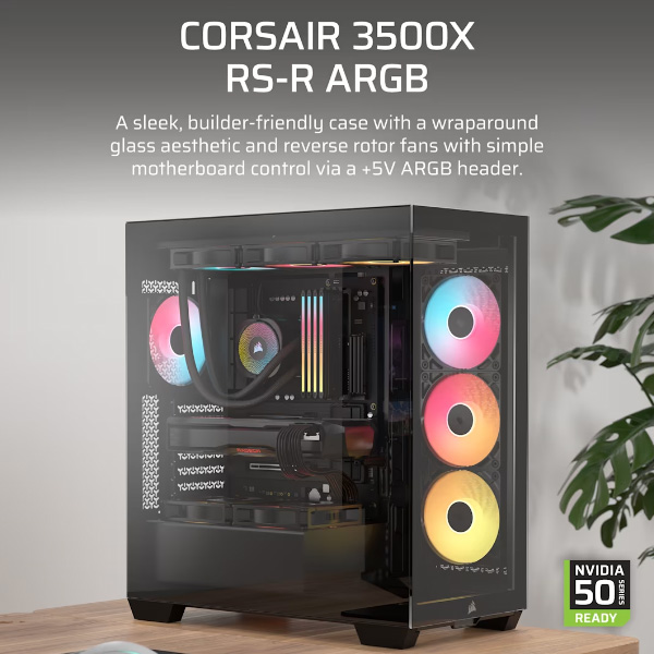 Corsair 3500X RS-R ARGB E-ATX Mid-Tower PC Cabinet With Tempered Glass Panel Black