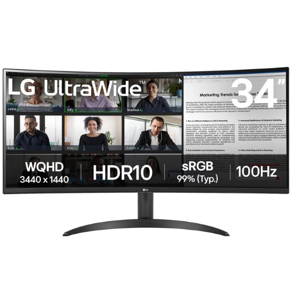 LG 34WR50QK-B 34 Inch QHD 100Hz 5Ms Curved Ultra Wide Monitor (Black)