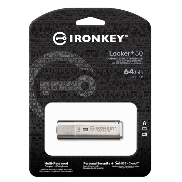 Kingston Iron key Locker Plus 50 64GB Encrypted USB 3.2 Gen 1 Flash Drive
