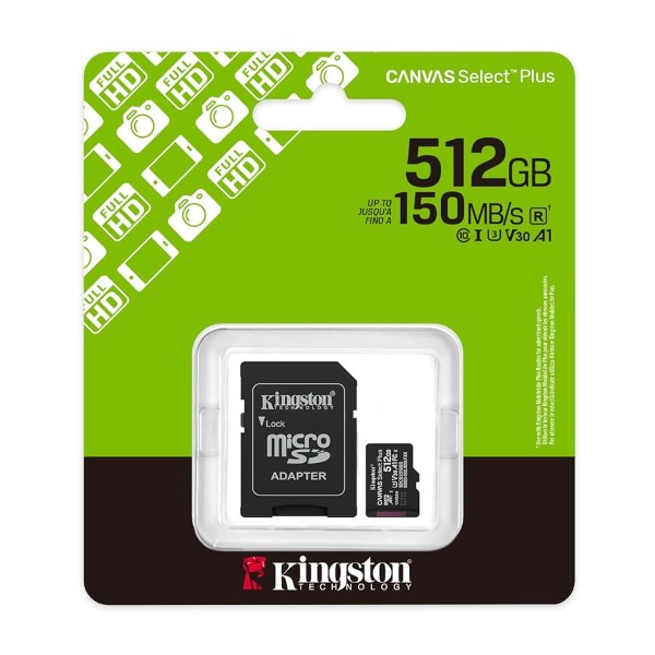 Kingston Canvas Select Plus 512GB Class 10 Micro SD Card With Adapter